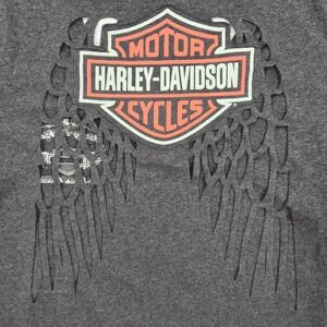 Harley-Davidson Las Vegas V-Neck T-Shirt Womens L Gray Laser Cut Wings Back Tee